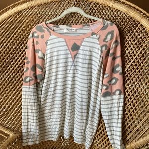 BRAND NEW Women’s long sleeve striped top with cute leopard accents! NWOT